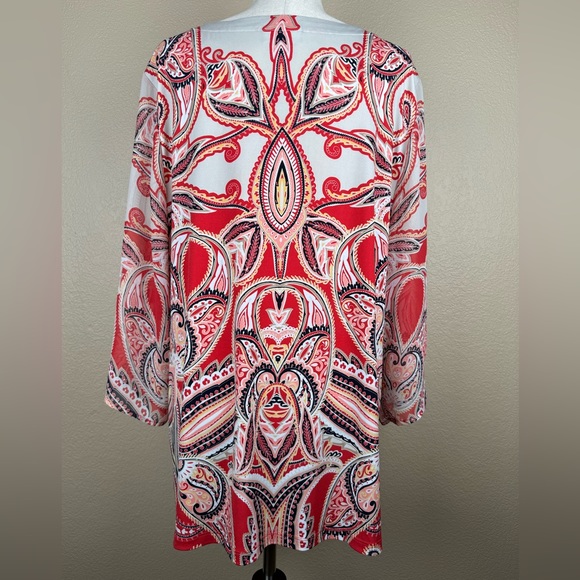 JM Collection Red & Yellow 3/4 Sleeve Blouse. Side Slits. Size- XL - Picture 5 of 10